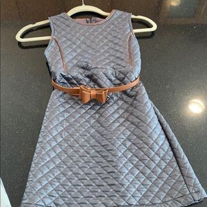 Girls gray pleather gray dress with a brown bow